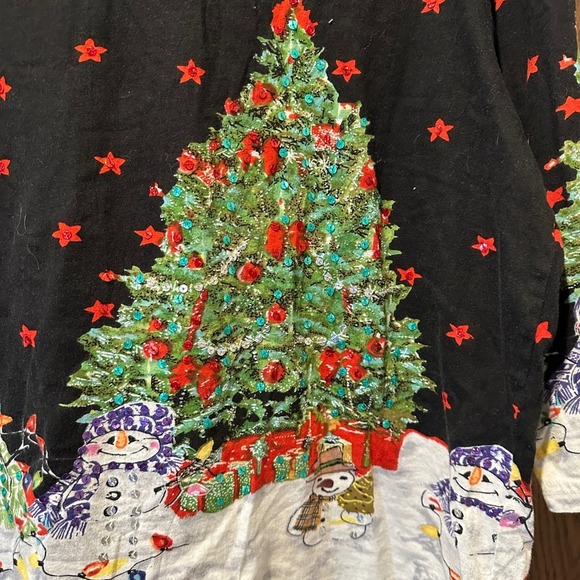 Collections Etc Womens Christmas Tree Snowman Top 3/4 Sleeve XL Holiday - Picture 2 of 6